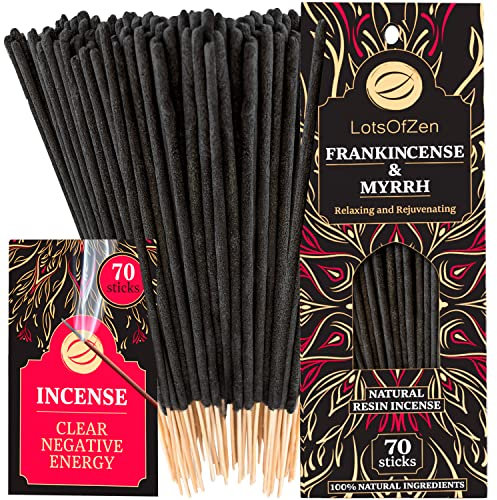 Frankincense and Myrrh Incense Sticks (70 Pack) – Long Burning Natural Resin Smudge Kit for Spiritual Cleansing, Meditation & Energy Balance
