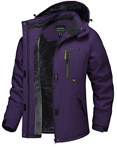 TACVASEN Winter Coats Women Waterproof Jacket with Hood Winter Fleece Coat Ladies Ski Parka Jackets Outdoor Sport Walking Windbreaker Purple