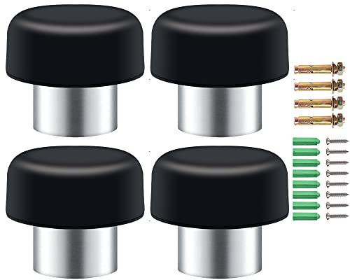 Butoir de Porte en INOX avec Caoutchouc, Butée de Porte au Sol ou Mur, Hauteur 4cm, Lot de 4