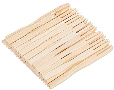 Invero Pack of 360 Bamboo Mini Two Prong Cocktail Party Forks - 100% Biodegradable Wooden Natural Forks - Ideal Mini Food or Snack Picks for Summer Picnics, BBQ's, Birthdays, Weddings and More