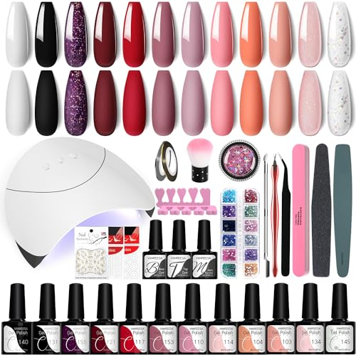 VANREESA Kit Vernis Semi Permanent Complet, 12 Couleurs de Kit Ongle Semi Permanent avec Lampe à Ongles 36W U V LED Top Coat Mat et Brillant Set de Démarrage Manucure Cadeau pour Les Femmes