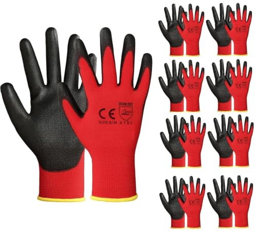 A406 24 Pair Red Nitrile Coated Work Gloves - Builder's & Gardening Gloves (Small)