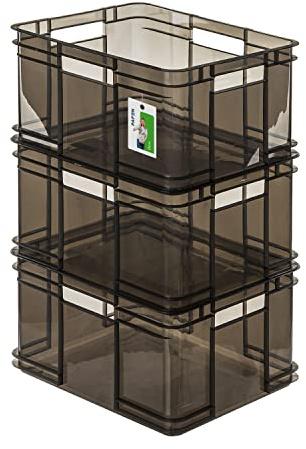 PAFEN 3x Euro bac gerbable 28l - 43 x 35 x 24 cm - conteneur de stockage Euro-box transparent bac gerbable transport Euro conteneur en PP, noir