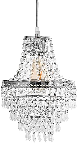 Innoteck Premium Acrylic Teardrop Pendant Light Shade with Polished Chrome Frame – Modern Ceiling Lampshade for Living Room, Bedroom, Home, Office, Bar & Café – E27 to B22 Adaptor Included