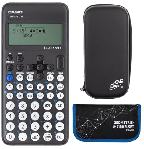 Casio FX-82 DE CW mit CalcCase-Schutztasche, und 12tlg. Zirkelset in blau