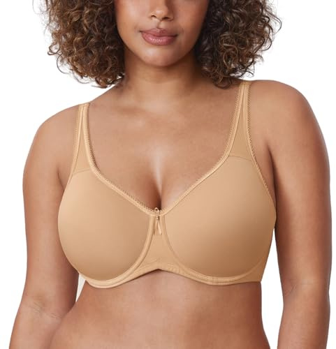 DELIMIRA Women's Support Bra Padded Plus Size Underwired Full Cup T Shirt Seamless Bra Natural 30DD