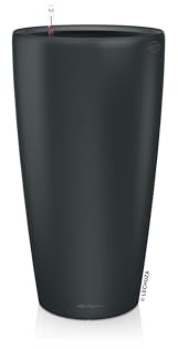 LECHUZA-Pflanzgefäß Rondo Premium 40 Basaltgrau matt | Pflanzsäule mit Bewässerungssystem, Wasserstandsanzeiger und Pflanzeinsatz | Matte Oberfläche | Ø 40 x 75 cm | 15742