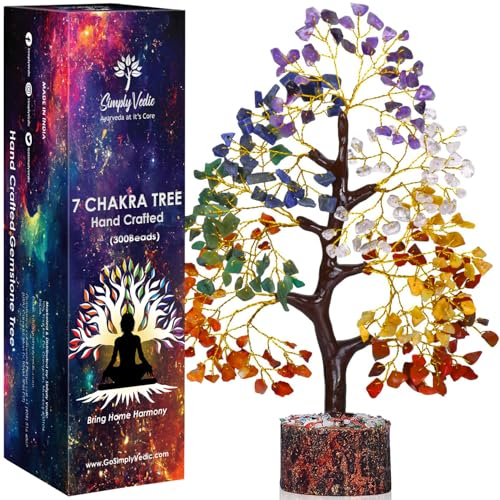 Simply Vedic 7 Chakra Kristallbaum des Lebens| für Positive Energie, Glück, Chakra-Aktivierung| Natürlicher Heiledelstein-Geldbaum Feng Shui, spirituelles Geschenk, Heimdekoration