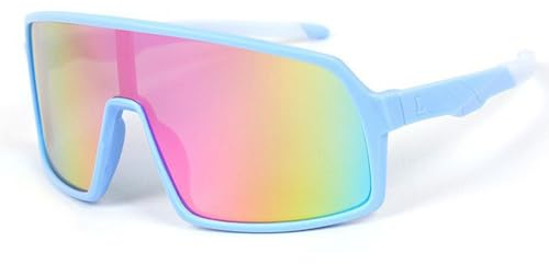 JINGTOPS Kinder Fahrradbrille Sportbrille,Kinder Sonnenbrille Jugend UV400-Schutz Polarisierte Sonnenbrille für Jungen Mädchen Schutzbrille Outdoorsport (Blau-weißer Fuß)