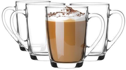 Glasmark KROSNO 1992 conjunto de vasos vasos de café vasos de té con mango 4 piezas 300 ml café té latte tazas de té de vidrio tazas de vidrio para lavavajillas Ala