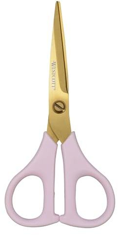 Westcott Cesoie da cucina multiuso per erbe aromatiche, rosa con lama dorata, lame affilate con precisione, design durevole, forbici da cucina ideali per le attività quotidiane, 12,7 cm