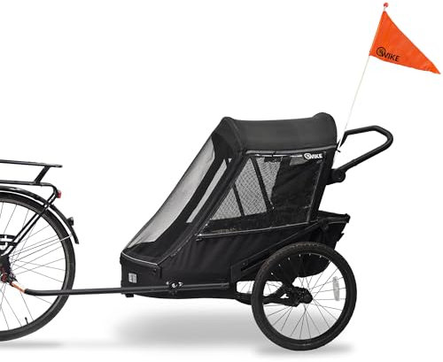 Wike Premium - Doppio rimorchio per bicicletta per bambini, con sospensione, colore: Nero