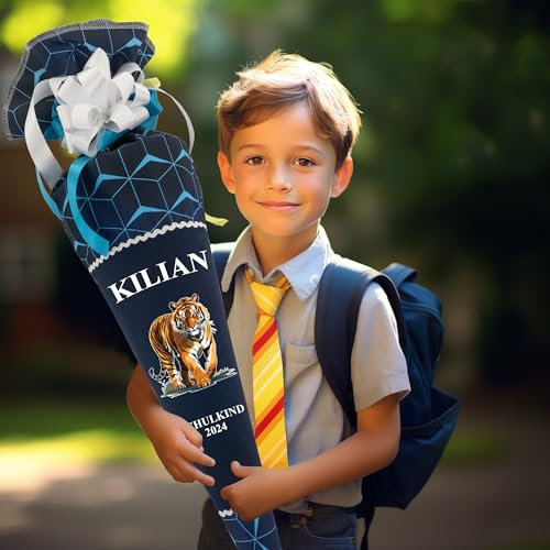 Generisch Schultüte 70 cm passend zum Schulranzen Step Shine Tiger Night Kimba für Jungen zum Schulanfang
