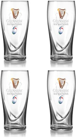 Guinness Juego de 4 vasos de pinta ideales para el hogar, bar y cocina (seis naciones)