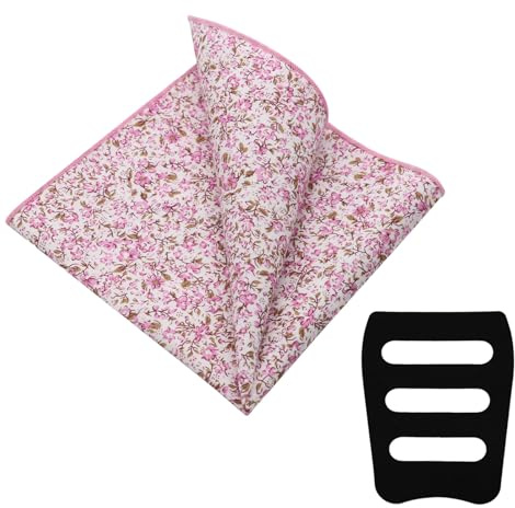 LJBFNN Floral Pocket Squares for Men, Mens Ladies Cotton Handkerchiefs with Pocket Square Holder for Wedding Party Camping (Pink Flower)