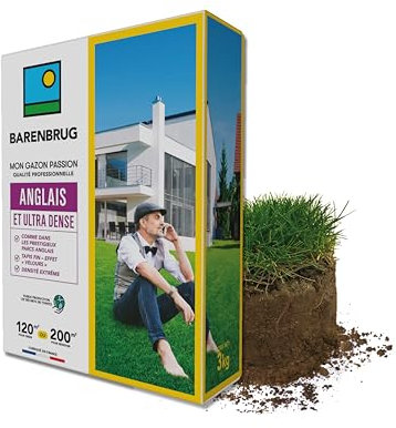 BARENBRUG - Gazon Anglais et Ultra dense - Aspect Prestigieux Parcs Anglais - Tapis Dense Effet velours - Densité Extrême - Faible Production de Déchets de Tonte - Fabriqué en France - 3KG