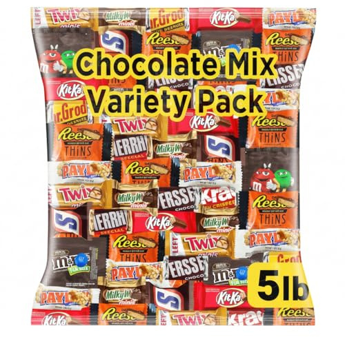 Chocolate Assorted Bulk Candy Variety Pack 5lb - Mini Chocolate Bars, Milk & Dark Chocolate Mix - Individually Wrapped Bulk Candy for Office Snacks, Party Favors and Treat Bags