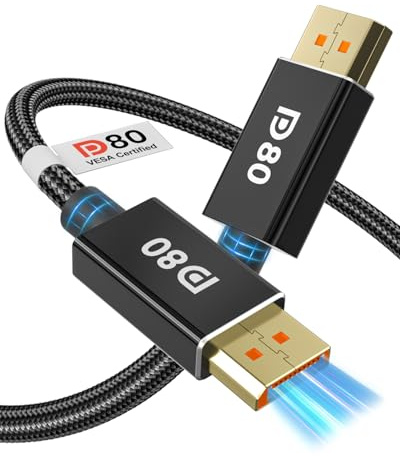 80Gbps DisplayPort Kabel 2.1 1.5M [VESA-Zertifiziert], 16K DP80 [16K@60Hz, 8K@240Hz, 4K@540Hz] DP 2.1 Kabel UHBR20, HDR, HDCP2.3, DSC 1.2a, FreeSync G-Sync für Gaming Monitor 5090 7900XTX Grafikkarte