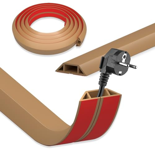 DIKARIYA Passaggio da cavo a pavimento marrone, D50 1 x 5 cm copertura cavo pavimento, piccolo canale di cavo, canalina passacavo, PVC copertura filo elettrico pavimento autoadesivo, montaggio per