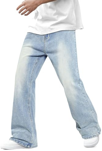 GINGTTO Pantalón Vaquero Baggy Elástico de Ajuste Hombre Action Comfort Slim Fit Jeans Azul 36W/30L