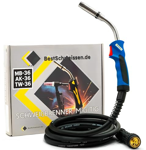 Torche de soudage MIG MAG Jeu de tuyau MB-36 - Appareil de soudage à gaz protecteur 4m/5m Tuyau avec connexion Euro 320A Poignée refroidie par gaz Bestschweissen.de (5m)