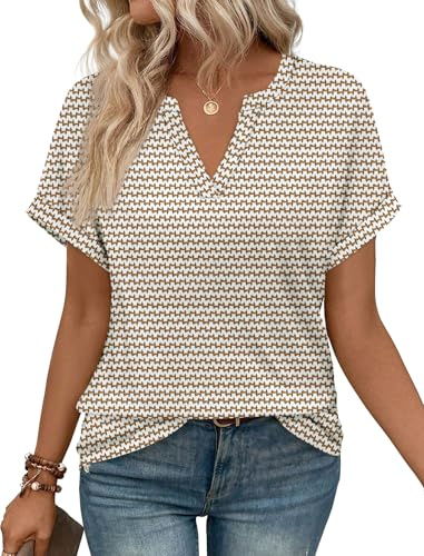 WIHOLL Short Sleeve Shirts for Women 2026 Spring Blouses Summer Dressy Casaul Tops Short Sleeve Shirts M