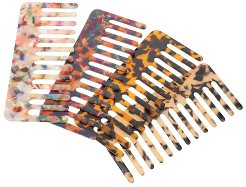 Anneome 4 Pièces Peignes à Dents Larges Antistatiques Cellulose Acétate Accessoires Coiffure et Durables pour Femmes Démêlage Doux Cheveux Longs Épais Bouclés Motifs Léopard et Colorés