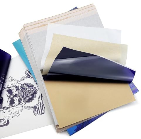 Biomaser Tattoo Transferpapier 100 Blatt A4 Tattoo Papier Kohlepapier Tattoo Schablonen Pauspapier Matrizenpapier Thermoschablonenpapier Carbon Thermokopierpapier für Tattoo printer