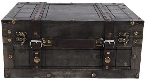 Elprico Cofre del Tesoro de Madera, 13,6 X 9,4 X 6,1 Pulgadas, Caja de Almacenamiento de Madera con Tapa, Baúl Decorativo para Recuerdos, Maleta Vintage, Caja Portátil, Accesorios de (Retro Gris