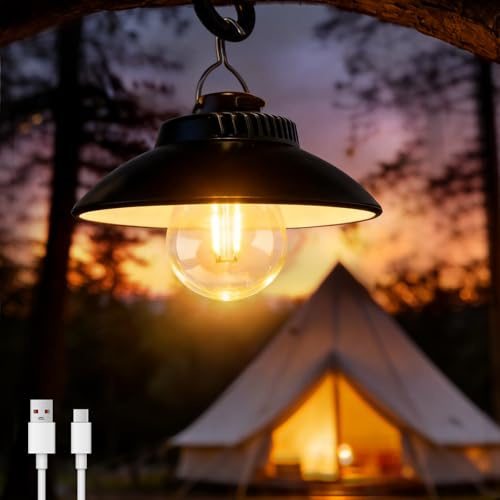 Lanterna da Campeggio Ricaricabile, Retro LED Lampada da Campeggio Portatile con Gancio, IPX4 Impermeabile, 2 Modalità, Luce per Tenda, Pesca, Escursionismo, Emergenza (Bianco Caldo)