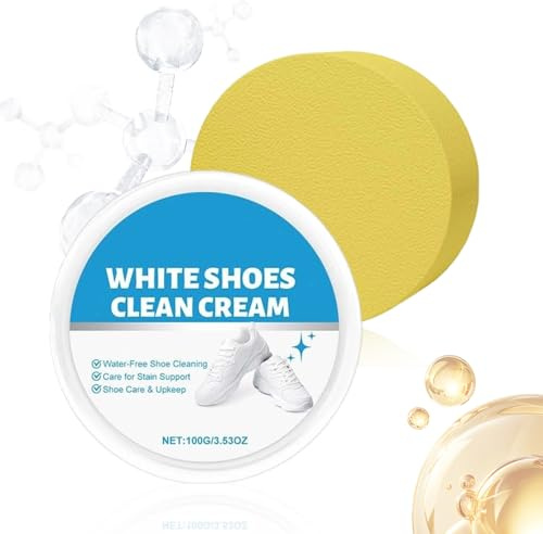 Nettoyant pour chaussures blanches - 100 g - Crème de nettoyage professionnelle pour chaussures avec éponge à récurer - Polissage anti-jaunissement - Pour bottes, cuir, , caoutchouc, toile
