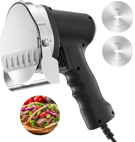 FOHERE Professional Electric Kebab Slicer & Doner Cutter Machine - 80W High-Power Kebab Knife with 2 Stainless Steel Blades, 0-8mm Adjustable Thickness Shawarma Meat Slicer for Commercial & Home