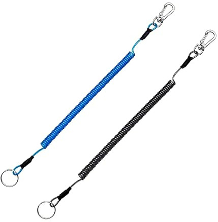 UZYXC 2 Pezzi Portachiavi a Spirale & Cordino Anti-Smarrimento – Con Moschettone 360°, Estensibile fino a 1.5M per Chiavi, Utensili, Fotocamera, Drone, Pesca, Esterno