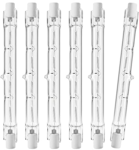 Bombilla Halógena R7S 118mm 300W 230V Regulable, Blanco Cálido 2800K,J118 T3, Lámpara Halógena Lineal Transparente para Iluminación de Seguridad, Focos, Lámpara de Pie, Paquete de 6