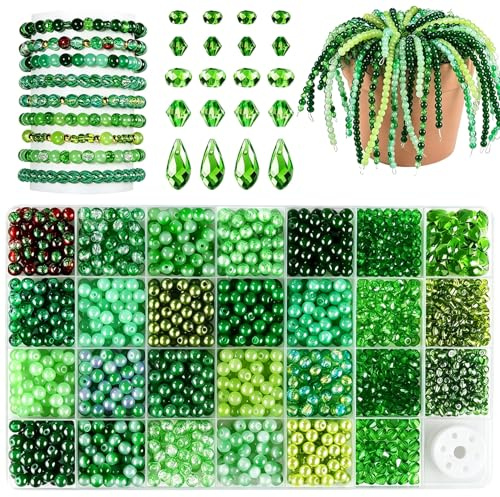 1 200 stycken gröna glaspärlor fasetterade, 2 – 10 mm gröna pärlor att trä | , glas pärlor set för smycken armband gör-det-själv hantverk
