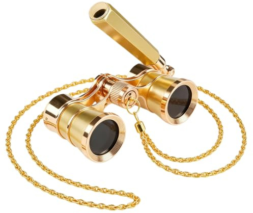 APGLSXY Antik elegant liten teater operas glasögon 3 x 25 aluminiumlegering kikare med justerbart handtag och kedja för tydlig visning på konserter aluminiumlegering glasögon
