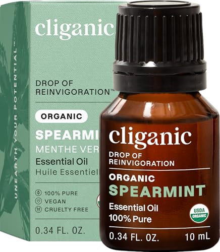 Cliganic USDA Organic Spearmint Essential Oil, 100% Pure Natural Undiluted, for Aromatherapy (10ml) | Non-GMO Verified