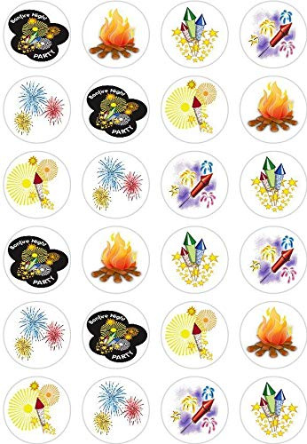 B-Creative Lot de 24 décorations comestibles en papier de riz pour cupcakes et gâteaux Thème feu d'artifice