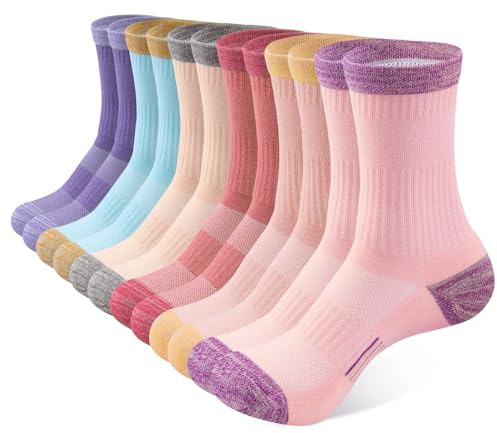 BUDERMMY Walking Socks Womens 6 Pairs Hiking Breathable Cushioned Socks Women Comfortable Anti Blister Casual Crew Socks Ladies Outdoor Multipack Performance Athletic Socks（multicolor 6pack 6-8）