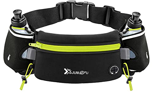 Number-One Ceinture de Course avec Bouteilles d'eau (2 x 175 ML), Ceinture d'hydratation étanche, Sac Banane pour iPhone, Poche de Sport réglable pour Marathon, Course à Pied, randonnée, Cyclisme,