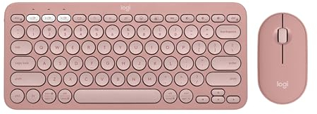 Logitech Pebble Keys 2 K380s, Multi-Device Bluetooth Wireless Keyboard + Pebble Mouse 2 M350s Slim Bluetooth Wireless Mouse, QWERTY UK - Rose