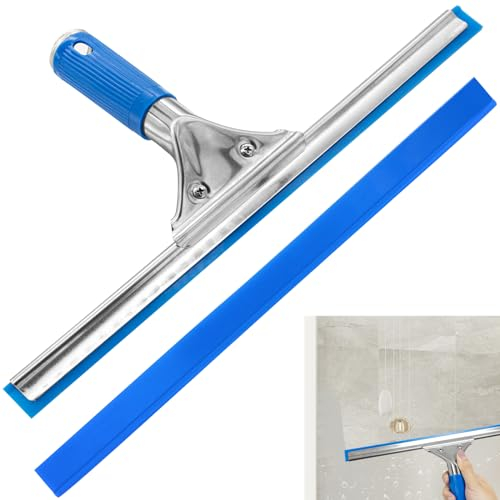 Tergipavimento Finestre, Lavavetri in acciaio inox per doccia e vetri, Strumento di Pulizia Lame 35CM +1 Panno in Microfibra, per Doccia, per Pulire e Asciuga Vetri, Piastrelle, Finestre, Bagno(Blu)