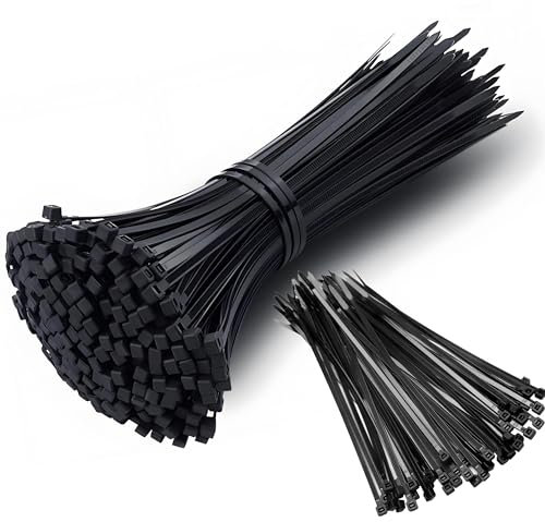 Zip Ties Heavy Duty, Black Cable Ties, Self-Locking Big Cable Ties, Wide Plastic Ties, Long Cable Wire Tie Wraps, 100 pcs 6inch Black Cable Zip Ties + 100 Pcs 12 inch
