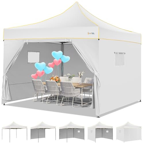 HOTEEL Tonnelle d'extérieur 3 x 3 m - Imperméable, résistante aux UV - Montage facile pour le camping, les pique-niques, les fêtes, les barbecues et les événements en plein air, blanc