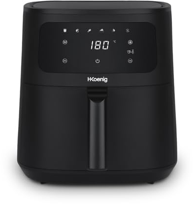 H.Koenig Freidora de aire FRY840, Capacidad 4L, Cocina hasta 6 personas, Ajustable 80-200°C, 5 Modos de Cocción, Temporizador 60min, 5 Programas, Pantalla Táctil