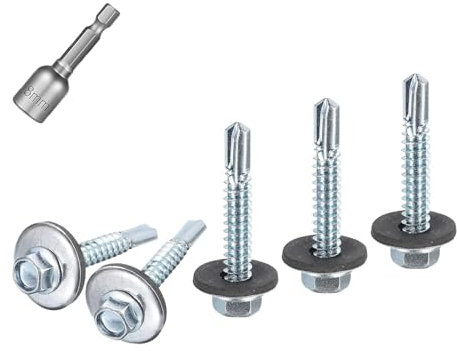 Pafnisoin 50 PCS Viti Autofilettanti per Metallo 4,8×20mm Viti Autoperforanti Cappellotti per Lamiere Grecate, Testa Esagonale con Rondelle EPDM con M8 Cava Esagonale