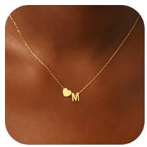 RMMD Gold Kette mit Buchstaben - Kette Damen Gold Herzkette mit Buchstaben Goldkette M Initialen Halskette mit Namen Damen Geburtstagsgeschenk Schmuck für Frauen Mädchen Mama Geschenk