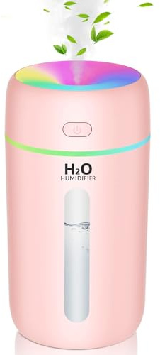 kissleaf 250ml Compact Glow-in-the-Dark Luftbefeuchter für Desktop, Auto, Büro mit bunten Cool Light Funktion Air Humidifier, Ultra Silent Indoor Raumbefeuchter (Pink)