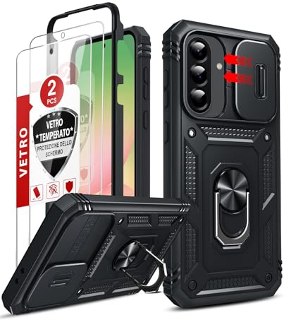 LeYi Funda para Samsung Galaxy A56/A 56 5G con [2-Unidades] Cristal Vidrio Templado,Carcasa Cubierta de cámara Deslizante Proteger Anillo Soporte Silicona TPU Armor Bumper Case, Negro