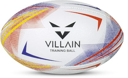VILLAIN Rugby Training Ball, White with Multicolour Design (Purple geometric, 4)